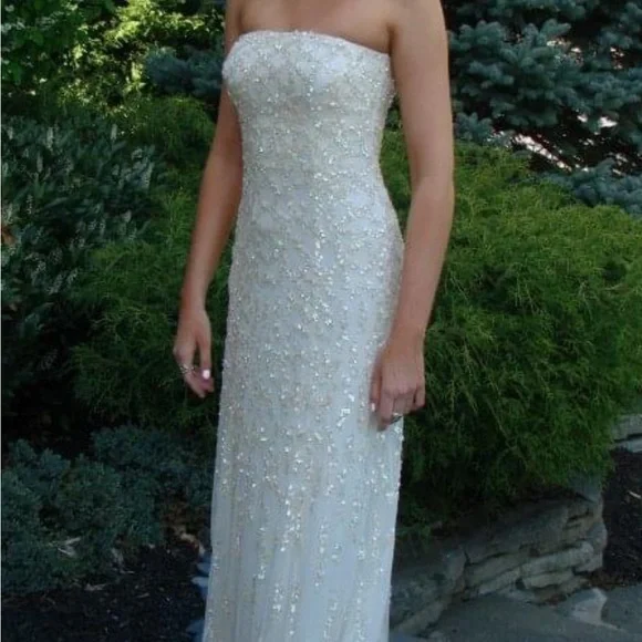 Adrianna Papell | Dresses | Adrianna Papell Ivory Beaded Gown | Poshmark